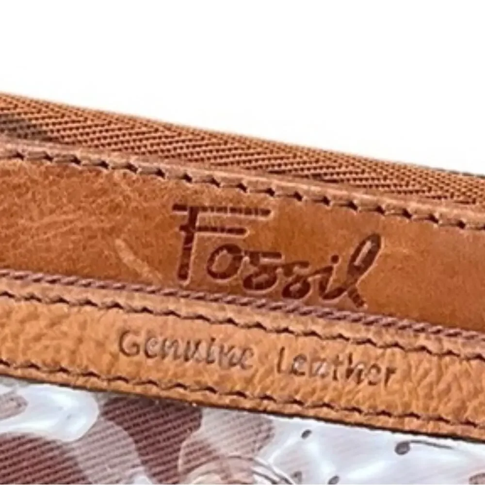Fossil Brown with green Floral Stitched Leather ID Wallet EUC
